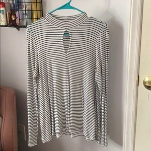 Long sleeve striped keyhole top